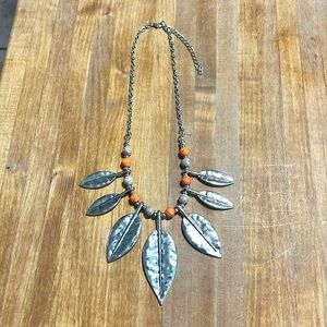 Paparazzi Silver Leaf 🍁 Orange & Beige Bead Necklace